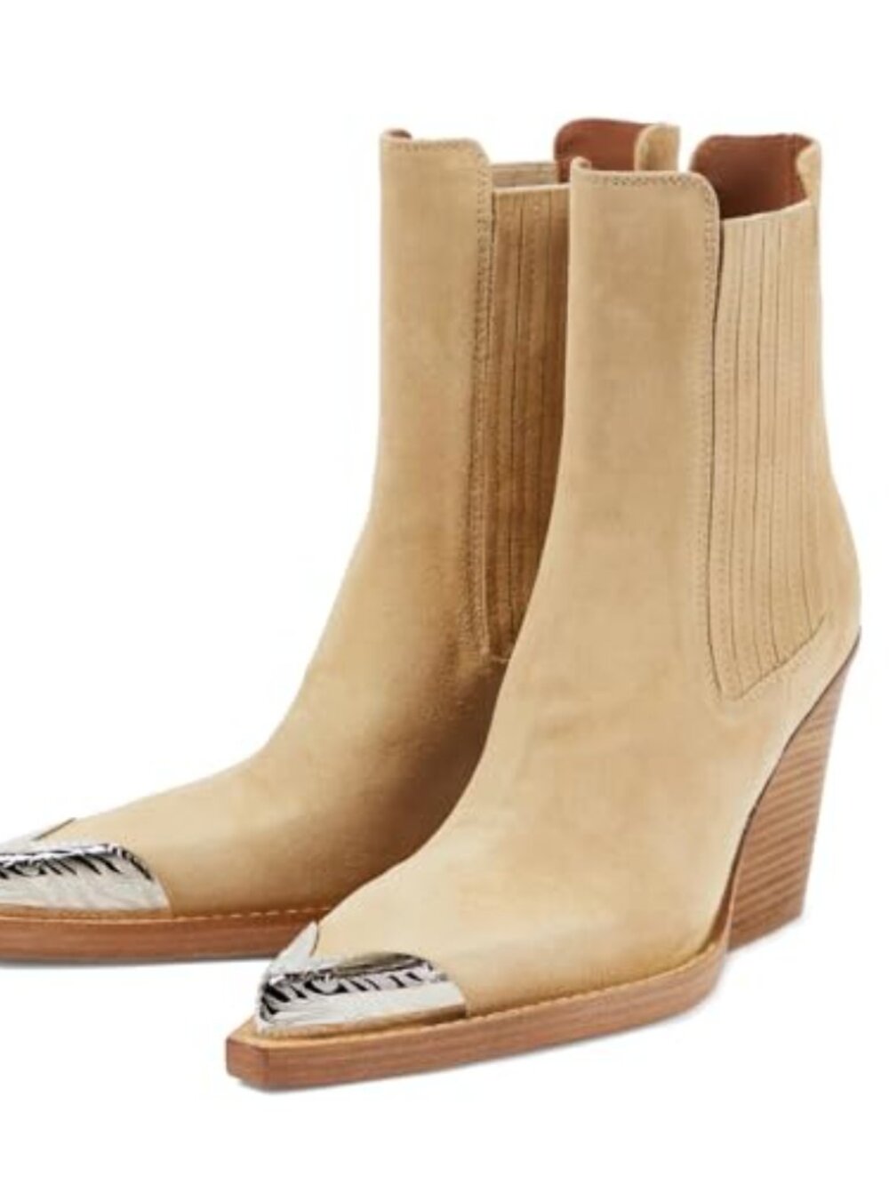 Suede Western Cowboy Ankle Boots Pointed Toe Stacked Block Heel Slip On Booties - Picture 2 of 7